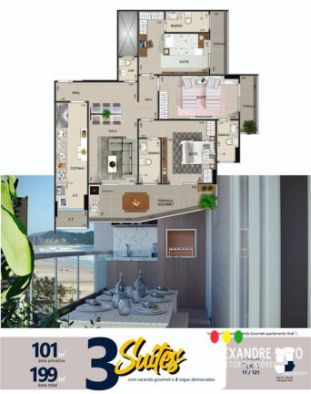 Imagem Apartamento com 3 Quartos à Venda, 102 m² em Guilhermina - Praia Grande