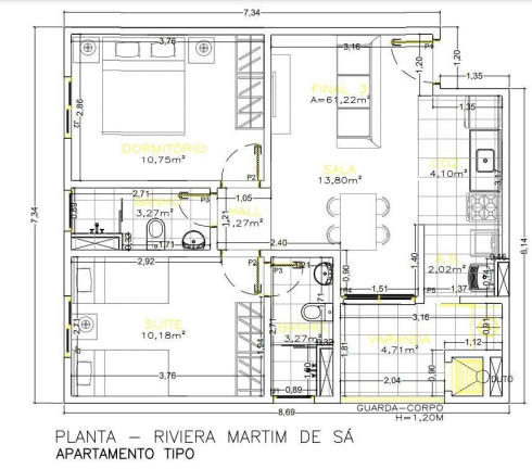 Imagem Apartamento com 2 Quartos à Venda, 61 m² em Martim De Sá - Caraguatatuba