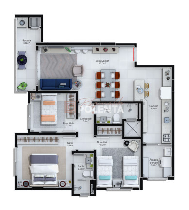 Imagem Apartamento com 3 Quartos à Venda, 88 m² em Comerciário - Criciúma Imagem Apartamento com 3 Quartos à Venda, 88 m² em Comerciário - Criciúma