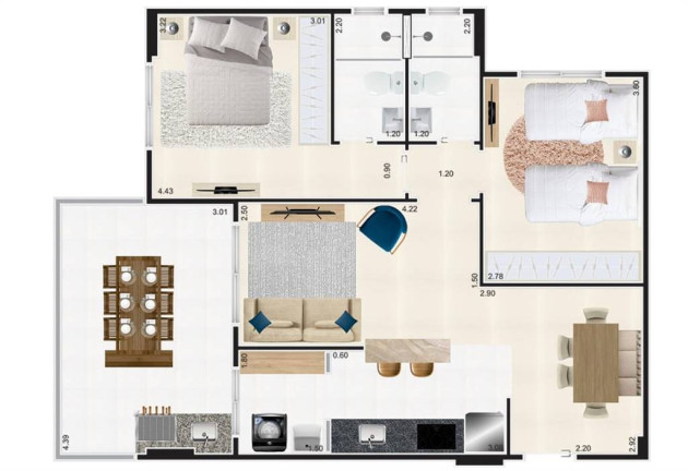 Apartamento com 2 Quartos à Venda, 76 m² em Jardim Caiahu - Mongagua