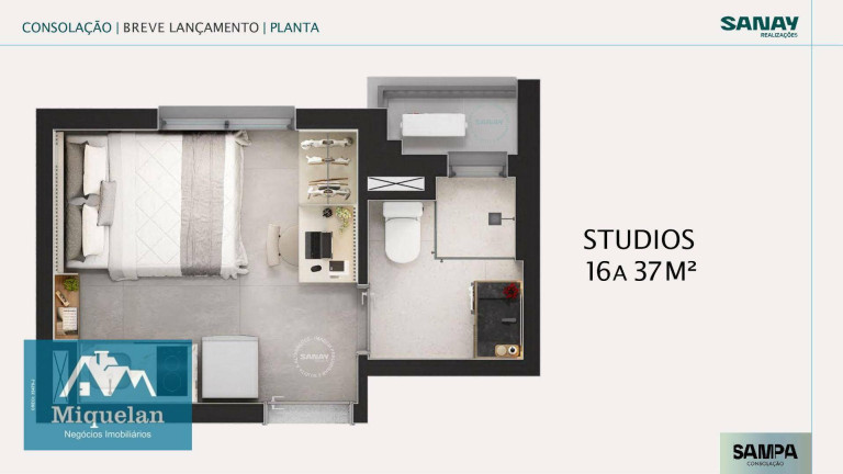 Imagem Studio com 1 Quarto à Venda, 37 m² em Consolação - São Paulo Imagem Studio com 1 Quarto à Venda, 37 m² em Consolação - São Paulo