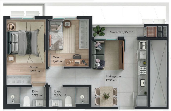 Imagem Apartamento com 2 Quartos à Venda, 51 m² em Barreiros - São José Imagem Apartamento com 2 Quartos à Venda, 51 m² em Barreiros - São José