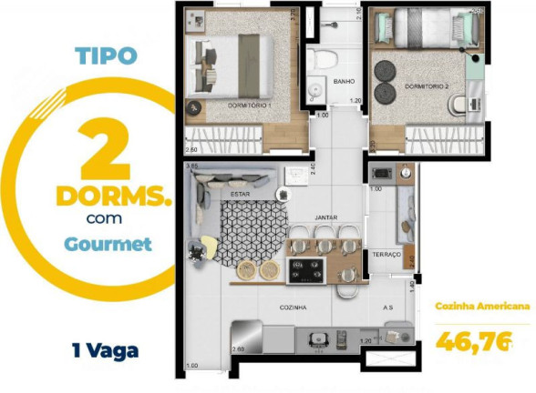 Imagem Apartamento com 2 Quartos à Venda, 44 m² em Vila Osasco - Osasco