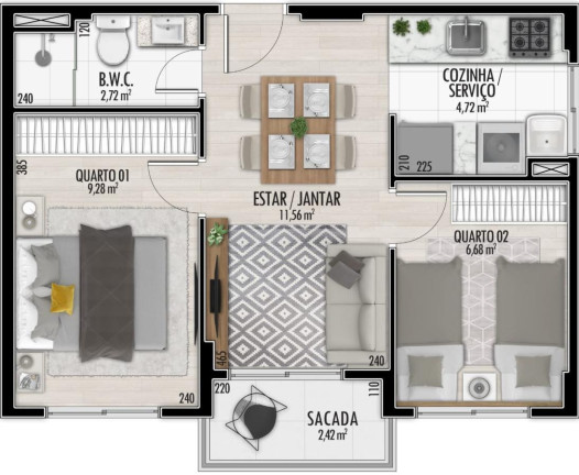 Imagem Apartamento com 2 Quartos à Venda, 42 m² em Capão Raso - Curitiba Imagem Apartamento com 2 Quartos à Venda, 42 m² em Capão Raso - Curitiba