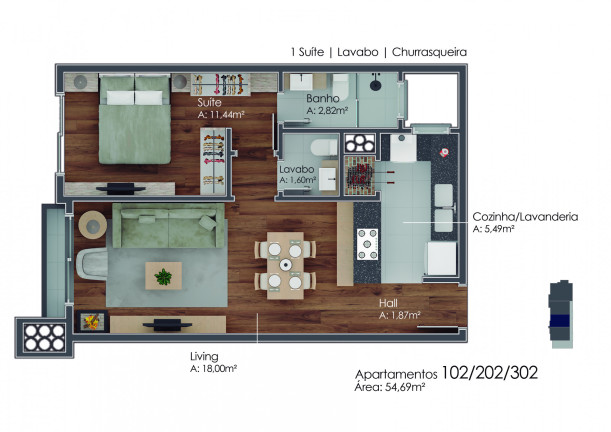 Imagem Apartamento com 1 Quarto à Venda, 54 m² em Av. Central - Gramado Imagem Apartamento com 1 Quarto à Venda, 54 m² em Av. Central - Gramado