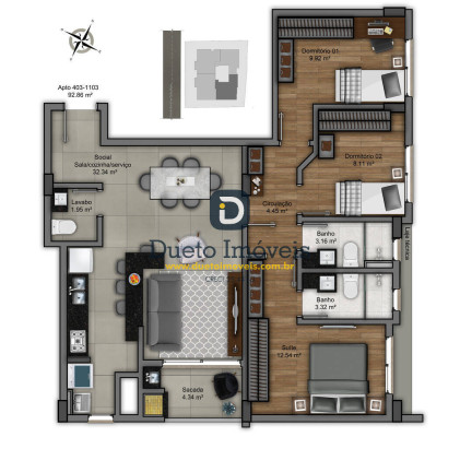 Apartamento com 3 Quartos à Venda, 92 m² em Pinheiro Machado - Santa Maria