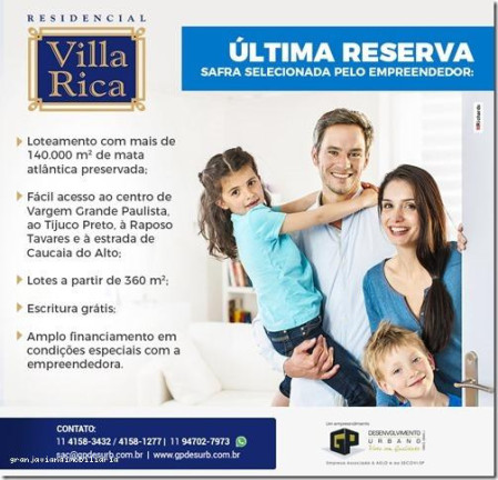 Imagem Terreno à Venda, 360 m² em Vila Rica - Reserva Especial V.paraty - Vargem Grande Paulista Imagem Terreno à Venda, 360 m² em Vila Rica - Reserva Especial V.paraty - Vargem Grande Paulista