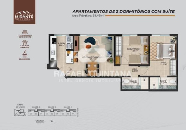 Apartamento com 2 Quartos à Venda, 59 m² em Coqueiros - Florianópolis