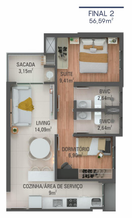 Imagem Apartamento com 2 Quartos à Venda, 55 m² em Mossunguê - Curitiba