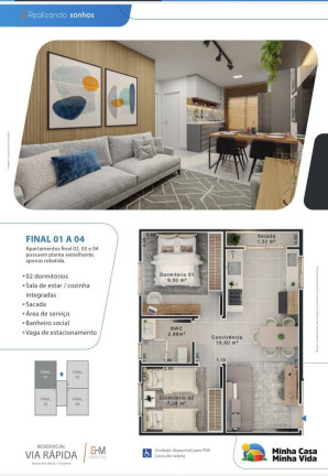 Imagem Apartamento com 2 Quartos à Venda, 46 m² em Ana Maria - Criciúma