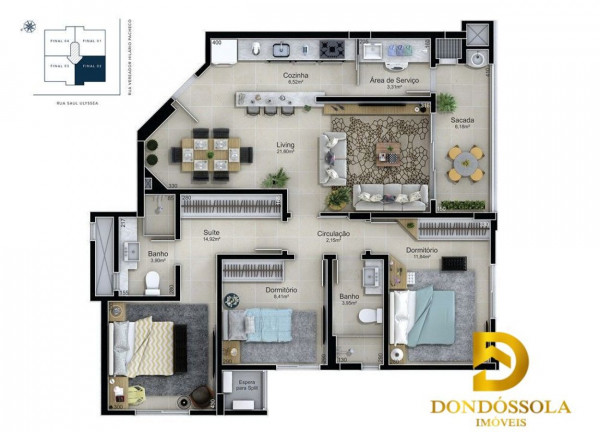 Imagem Apartamento com 3 Quartos à Venda, 96 m² em Mar Grosso - Laguna Imagem Apartamento com 3 Quartos à Venda, 96 m² em Mar Grosso - Laguna