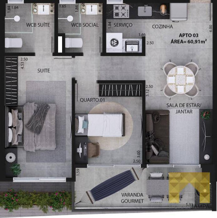 Imagem Studio com 2 Quartos à Venda, 60 m² em Jardim Oceania - João Pessoa