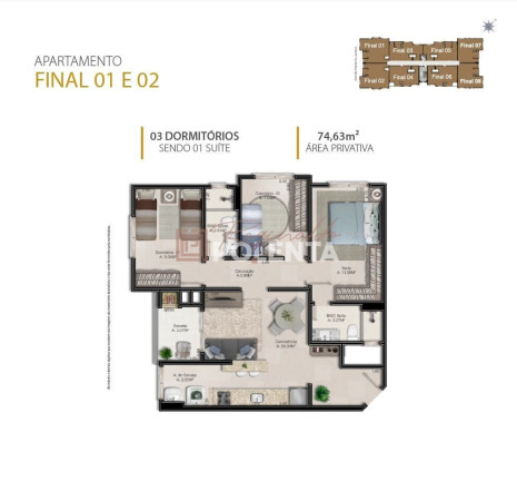 Imagem Apartamento com 2 Quartos à Venda, 74 m² em Santa Catarina - Criciúma