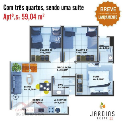 Imagem Apartamento com 2 Quartos à Venda, 59 m² em Vale Quem Tem - Teresina Imagem Apartamento com 2 Quartos à Venda, 59 m² em Vale Quem Tem - Teresina