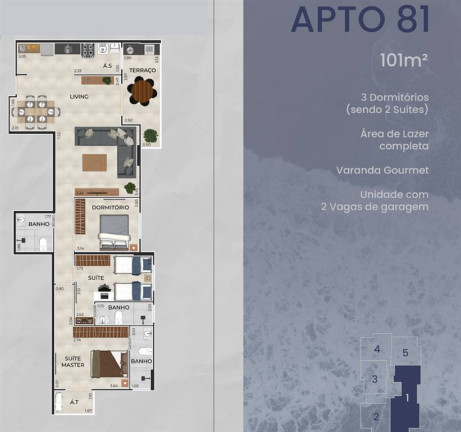 Apartamento com 3 Quartos à Venda, 102 m² em Guilhermina - Praia Grande