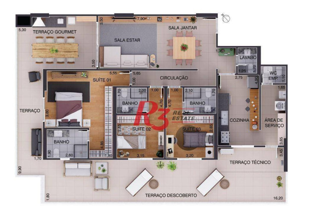 Apartamento com 3 Quartos à Venda, 146 m² em Aparecida - Santos