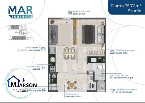 Apartamento com 1 Quarto à Venda, 35 m² em Toninhas - Ubatuba