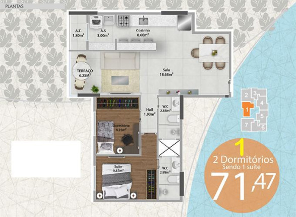 Imagem Apartamento com 2 Quartos à Venda, 71 m² em Guilhermina - Praia Grande