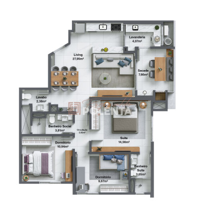 Imagem Apartamento com 3 Quartos à Venda, 102 m² em Centro - Criciúma Imagem Apartamento com 3 Quartos à Venda, 102 m² em Centro - Criciúma