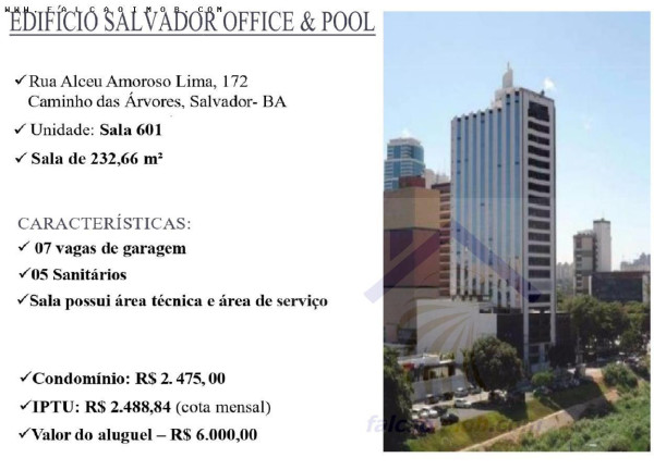 Sala Comercial para Alugar, 232 m² em Caminho Das árvores - Salvador