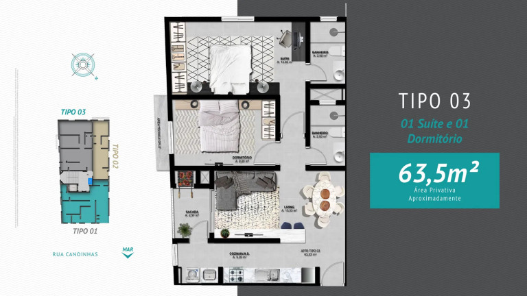 Apartamento com 2 Quartos à Venda, 68 m² em Perequê - Porto Belo