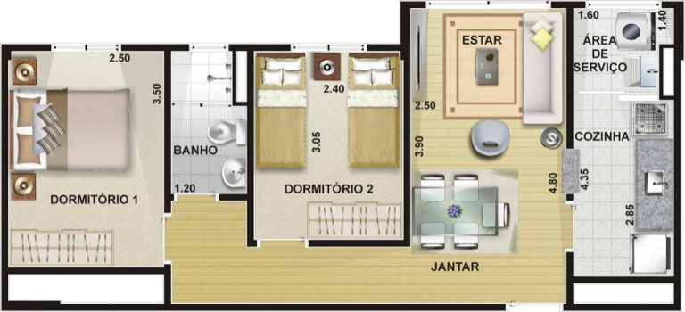 Imagem Apartamento com 2 Quartos à Venda, 48 m²