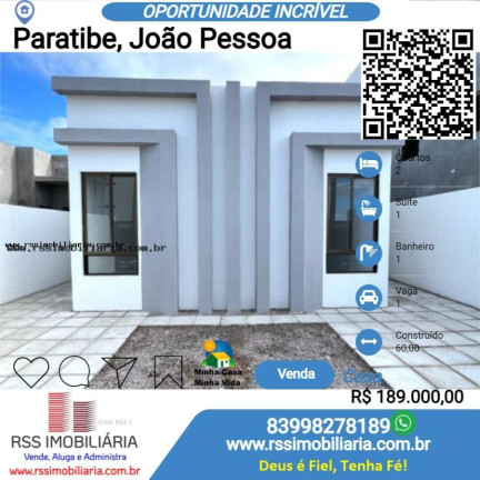 Casa com 2 Quartos à Venda, 56 m² em Paratibe - João Pessoa
