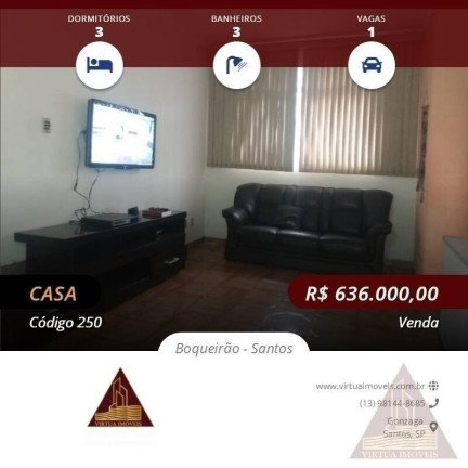 Imagem Casa com 3 Quartos à Venda, 94 m² em Boqueirão - Santos Imagem Casa com 3 Quartos à Venda, 94 m² em Boqueirão - Santos