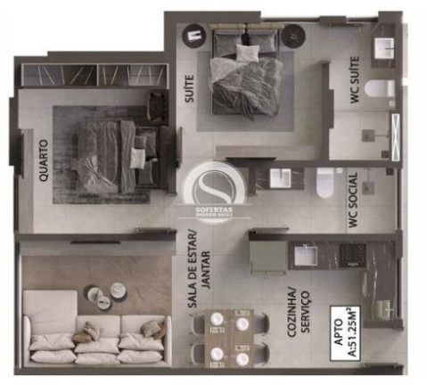 Imagem Apartamento com 2 Quartos à Venda, 51 m² Imagem Apartamento com 2 Quartos à Venda, 51 m²