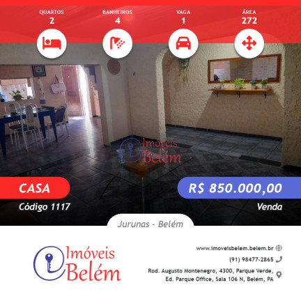 Casa com 2 Quartos à Venda, 272 m² em Jurunas - Belém