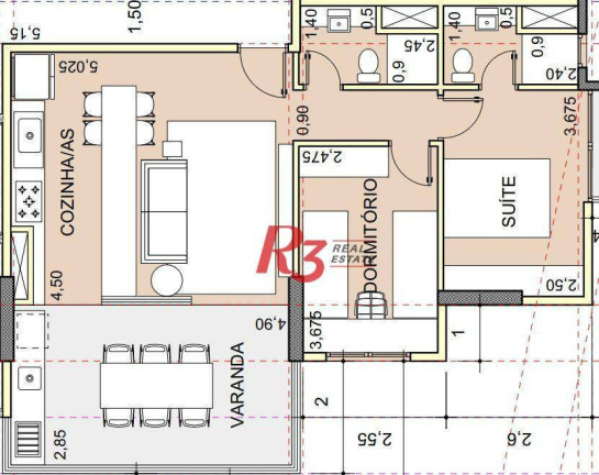 Apartamento com 2 Quartos à Venda, 68 m² em José Menino - Santos