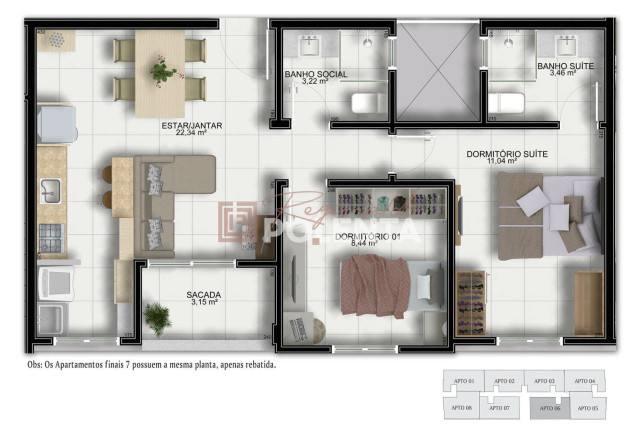 Imagem Apartamento com 2 Quartos à Venda, 61 m² em Pinheirinho - Criciúma