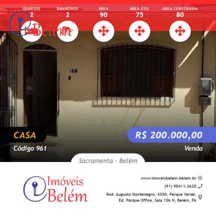 Casa com 2 Quartos à Venda, 75 m² em Sacramenta - Belém