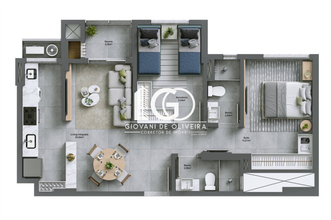Imagem Apartamento com 2 Quartos à Venda, 66 m² em Comerciário - Criciúma Imagem Apartamento com 2 Quartos à Venda, 66 m² em Comerciário - Criciúma