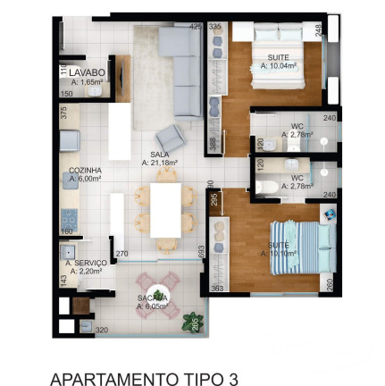 Apartamento com 2 Quartos à Venda, 75 m² em Anita Garibaldi - Joinville