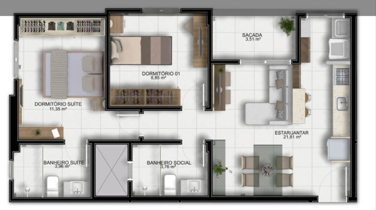Imagem Apartamento com 2 Quartos à Venda, 61 m² em Pinheirinho - Criciúma