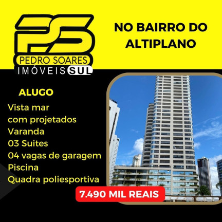 Apartamento com 3 Quartos para Alugar, 220 m² em Altiplano Cabo Branco - João Pessoa