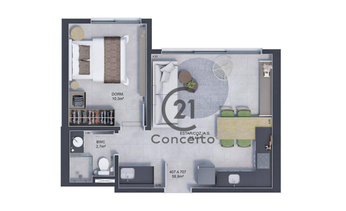 Imagem Studio com 1 Quarto à Venda, 42 m² em Estreito - Florianópolis
