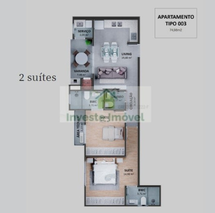 Imagem Apartamento com 2 Quartos à Venda, 75 m² em Centro - Penha