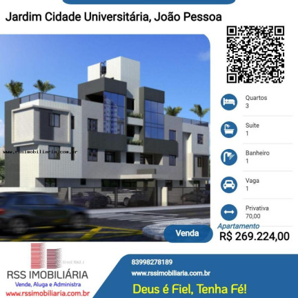 Apartamento com 3 Quartos à Venda, 70 m² em Jardim Cidade Universitária - João Pessoa