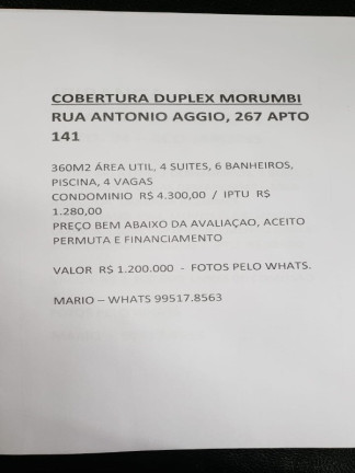 Imagem Cobertura com 4 Quartos à Venda, 328 m² em Jardim Ampliação - São Paulo Imagem Cobertura com 4 Quartos à Venda, 328 m² em Jardim Ampliação - São Paulo