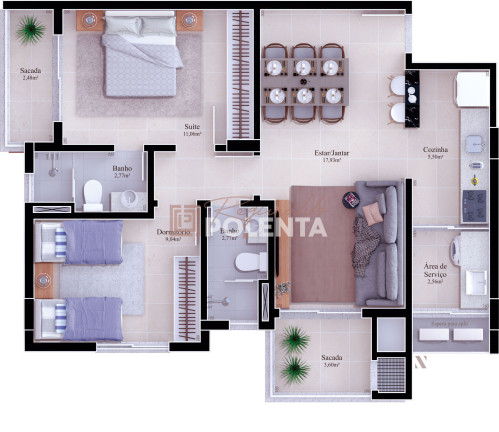 Imagem Apartamento com 2 Quartos à Venda, 70 m² em Centro - Criciúma