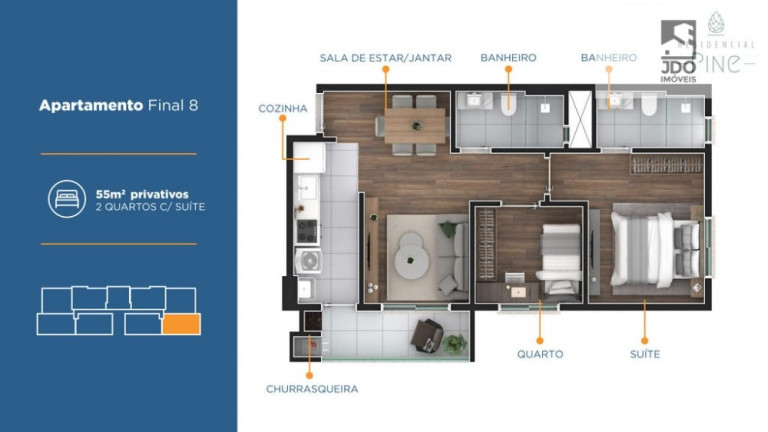 Imagem Apartamento com 2 Quartos à Venda, 56 m² em Santa Quiteria - Curitiba