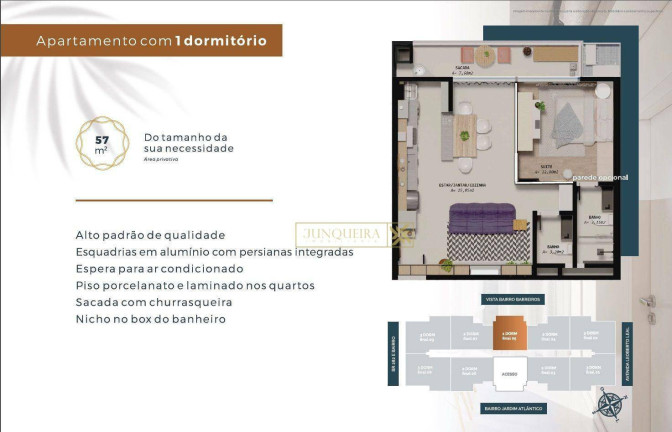 Imagem Apartamento com 1 Quarto à Venda, 57 m² em Barreiros - São José
