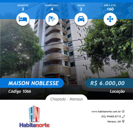 Imagem Apartamento com 3 Quartos para Alugar, 160 m² em Chapada - Manaus Imagem Apartamento com 3 Quartos para Alugar, 160 m² em Chapada - Manaus