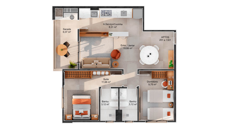 Imagem Apartamento com 2 Quartos à Venda, 73 m² em Barreiros - São José