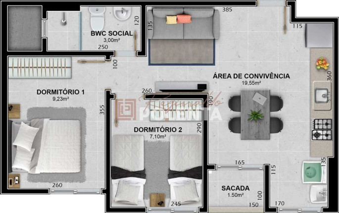 Imagem Apartamento com 2 Quartos à Venda, 46 m² em São Luís - Criciúma