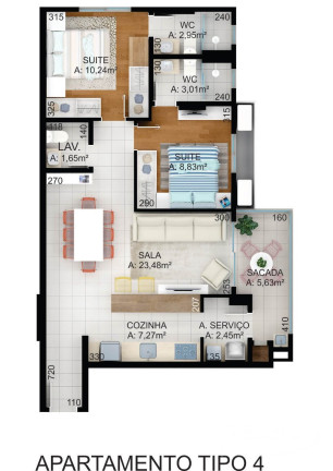 Apartamento com 2 Quartos à Venda, 77 m² em Anita Garibaldi - Joinville