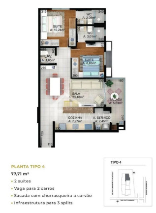 Apartamento com 2 Quartos à Venda, 75 m² em Anita Garibaldi - Joinville