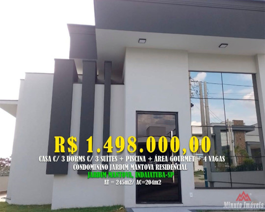 Casa de Condomínio com 3 Quartos à Venda, 204 m² em Jardim Mantova - Indaiatuba